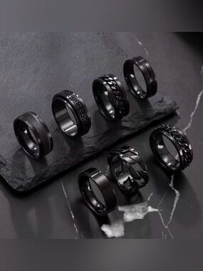 Men's Black Stainless Steel Assorted Wedding Band Rings Matte & Polished Styles